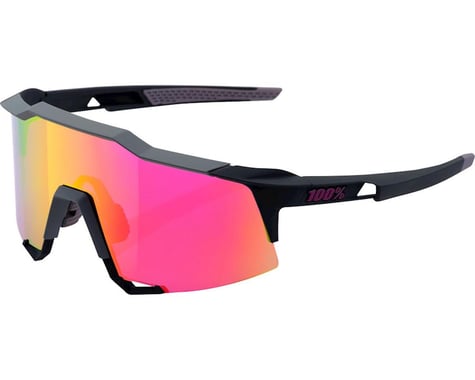 100% Speedcraft Sunglasses: Soft Tact Graphite Frame with Purple Multilayer Mirr