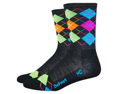 DeFeet Wooleator Hi-Top Sock (Argyle Charcoal/Orange/Blue/Green/Pink) (S)