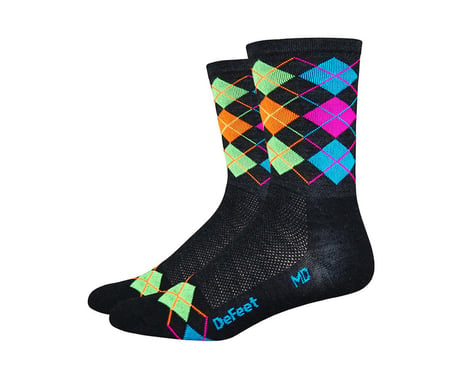 DeFeet Wooleator Hi-Top Sock (Argyle Charcoal/Orange/Blue/Green/Pink) (XL)