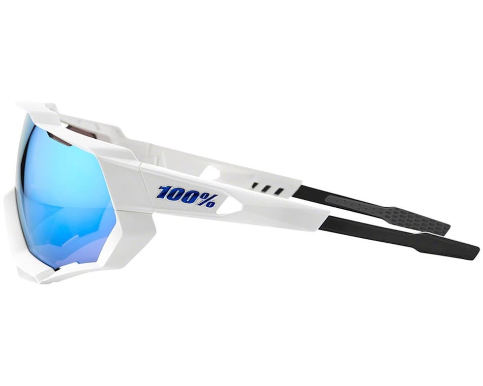 100% Pourcent Cyclisme Lunettes de soleil Speedtrap Matte White Hiper Blue Lens