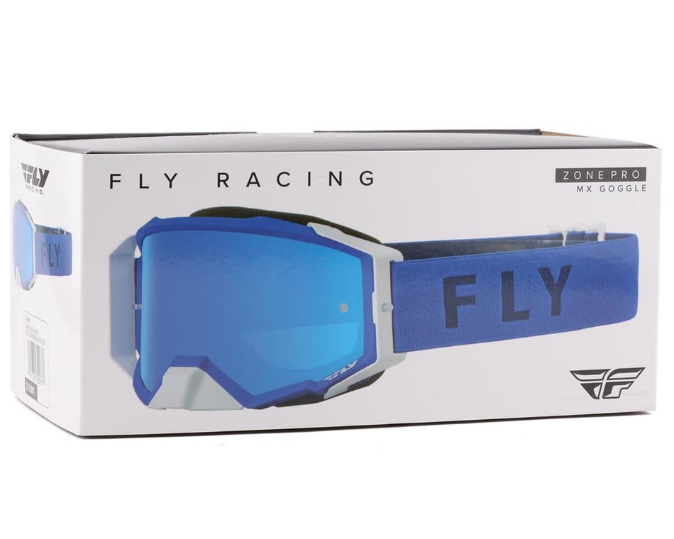Blue W/Sky Blue Mirror/Smoke Lens Fly Racing Zone Pro Goggles 