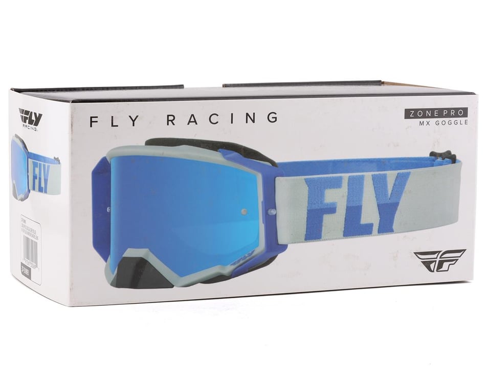 2021 Fly Racing Zone Goggle Grey/Blue /Sky Blue Mirror/Smoke Lens, Adult 