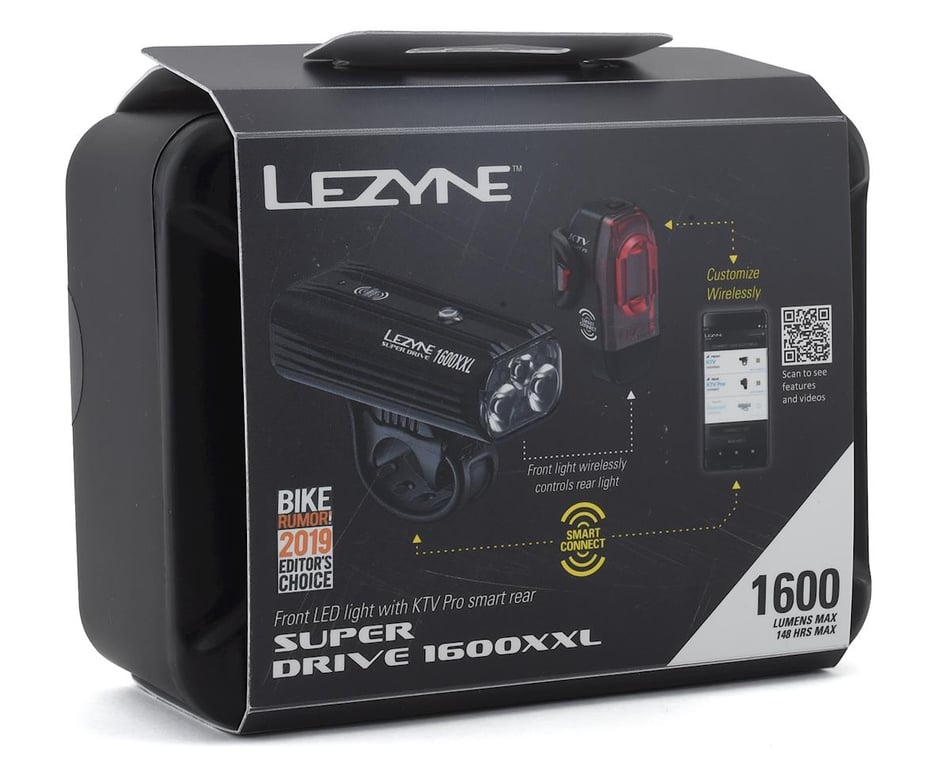 Open box Gloss Black USB rechargeable Lezyne Super Drive 1600XXL Headlight