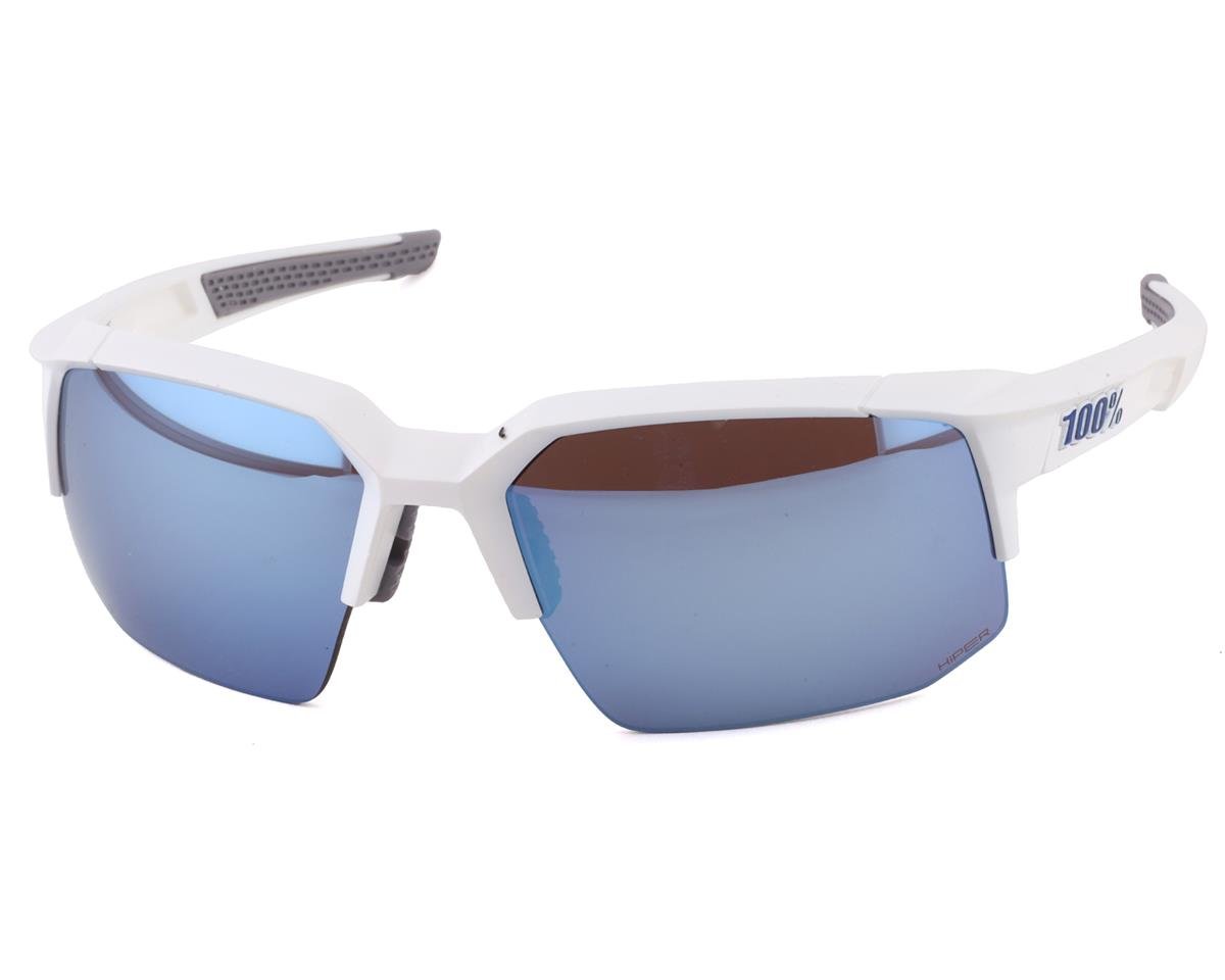 Hiper Blue Mirror Lens Sunglasses Matt White 100% Speedcoupe Cycle Glasses 
