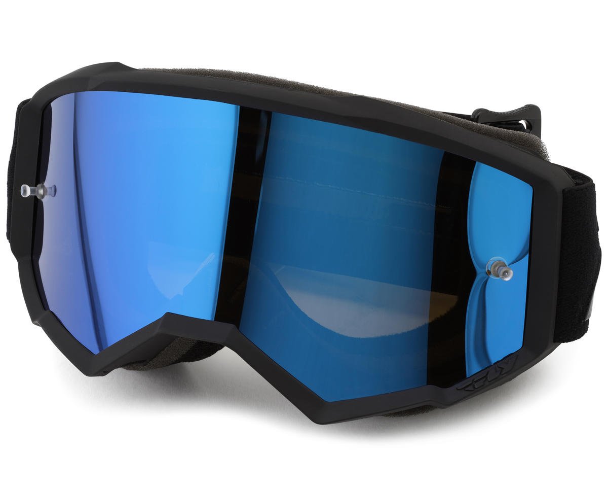 Fly Racing Youth Zone Goggles (Black/Black) (Sky Blue Mirror/Smoke Lens)