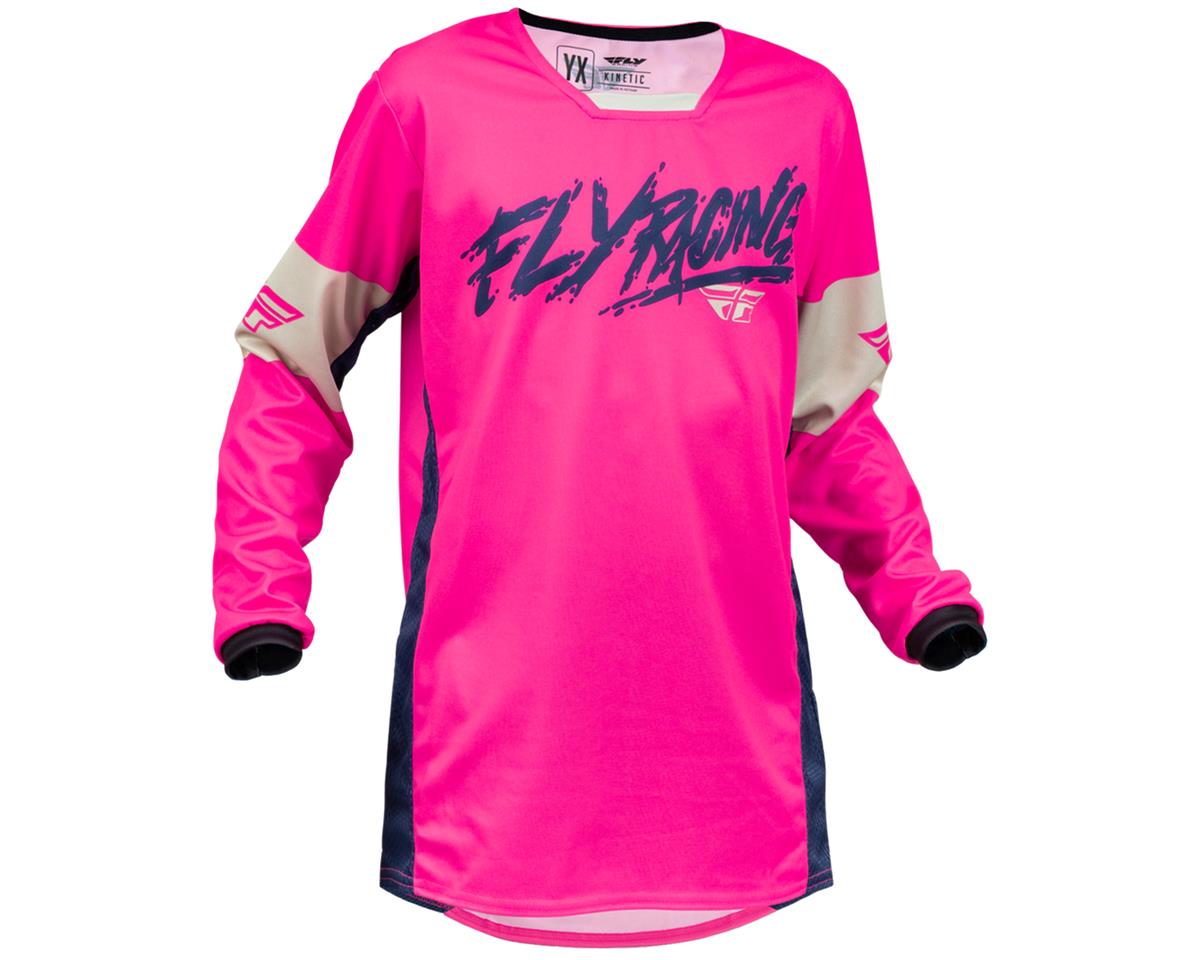 Fly Racing Youth Kinetic Khaos Jersey (Pink/Navy/Tan) (Youth S) - 376-424YS