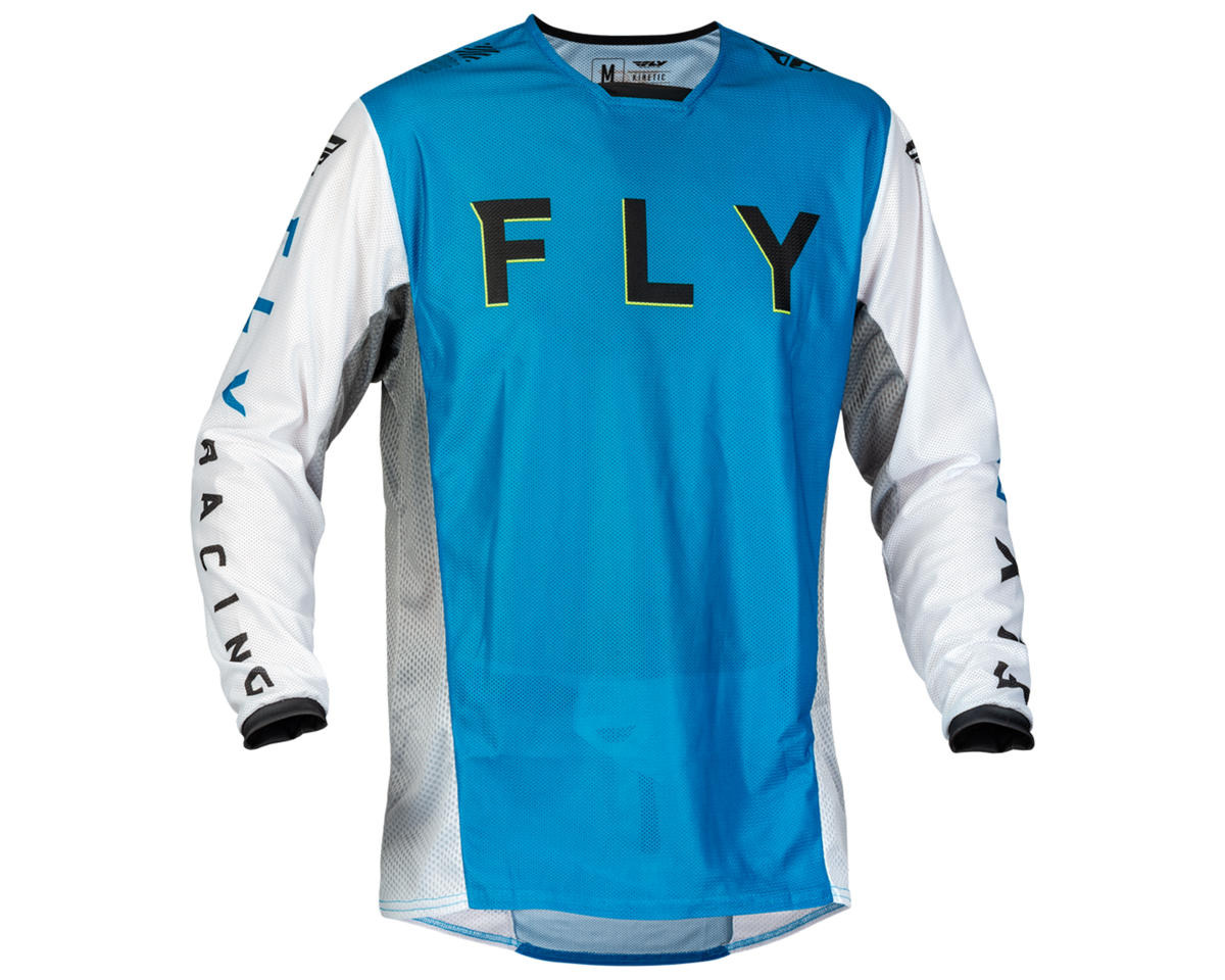 Fly Racing Kinetic Mesh Kore Long Sleeve Jersey (Blue/White/Hi-Vis Yellow) (L)