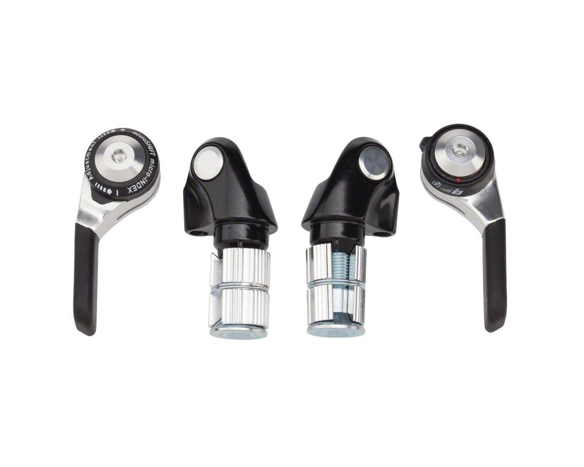 Microshift Road/Mountain Bar End Shifters (Silver/Black) (Pair) (2/3 x 9 Speed) (Shimano Compatible)