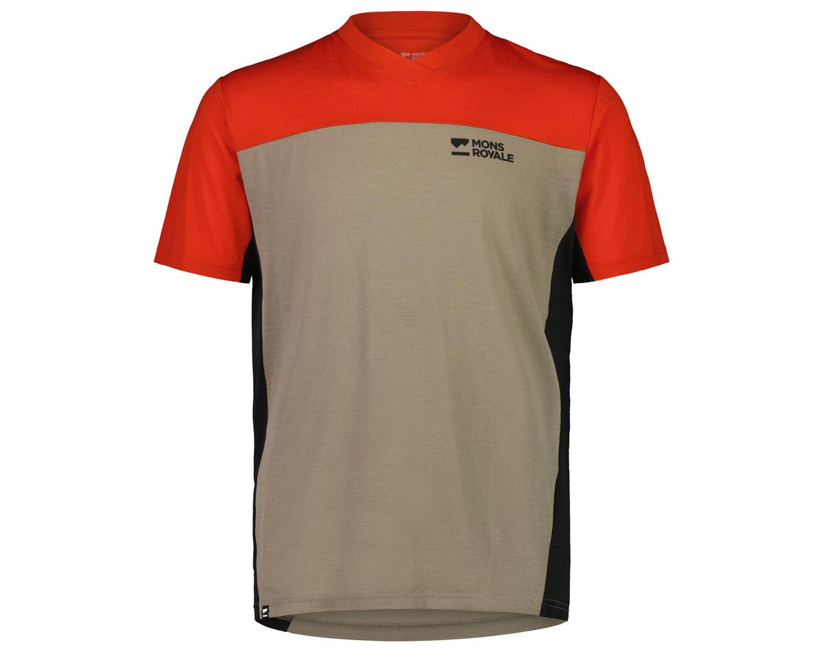 Mons Royale Men's Redwood Enduro VT Short Sleeve Jersey (XL) (Retro Red / Black / Walnut)
