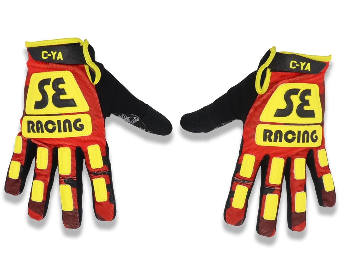 SE Racing Retro Gloves (Red Camo / Yellow) (Youth L)